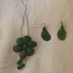 Tagua necklace and earring set